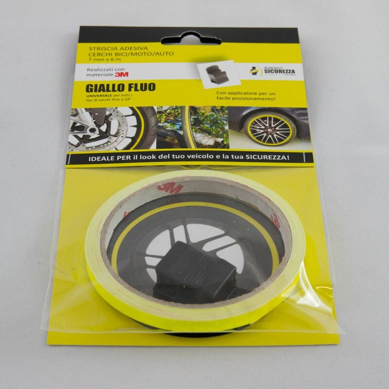 Image of Pack strisce adesive per cerchi auto/moto/bici Fluorescenti materiale 3M Packaging - 6 pack strisce Fluo Gialle