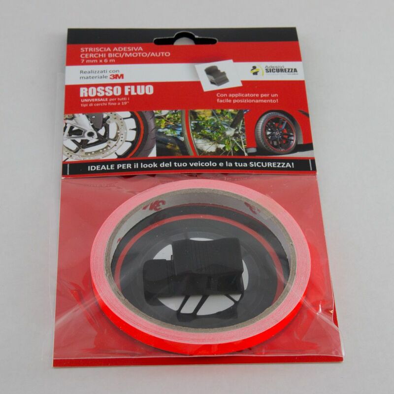 Image of Pack strisce adesive per cerchi auto/moto/bici Fluorescenti materiale 3M Packaging - 6 pack strisce Fluo Rosse
