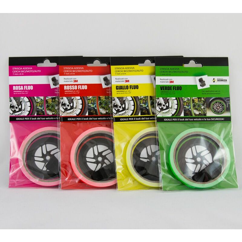 Image of Pack strisce adesive per cerchi auto/moto/bici Fluorescenti materiale 3M Packaging - 6 pack strisce Fluo Verdi