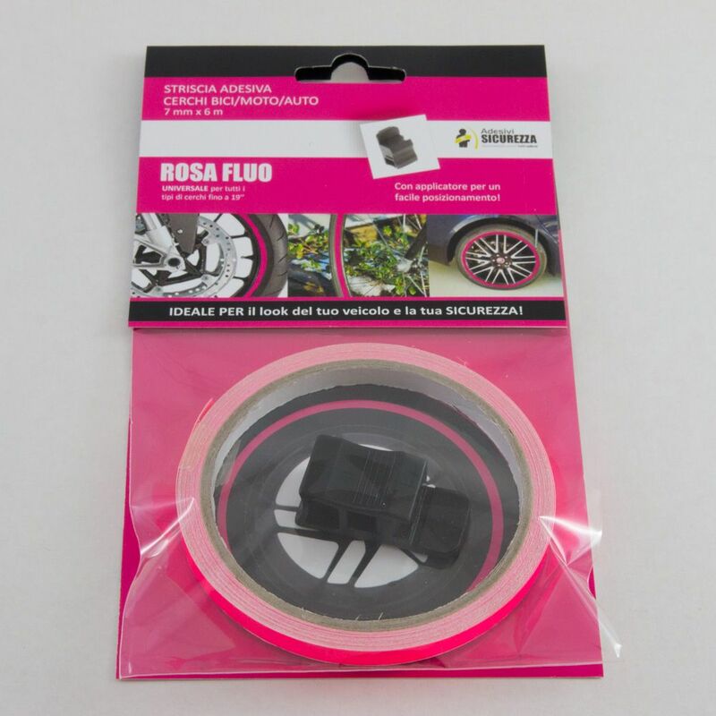 Image of Stickerslab - Pack strisce adesive per cerchi auto/moto/bici Fluorescenti materiale 3M Packaging - 6 pack strisce Fluo Rosa