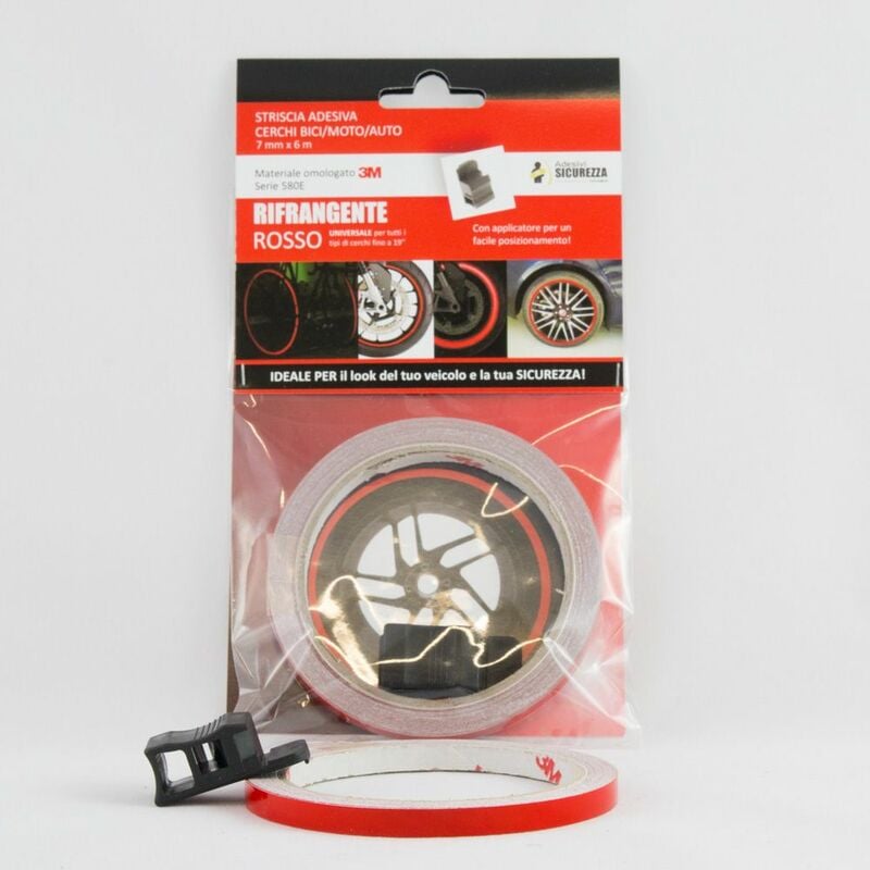 Image of Pack strisce adesive per cerchi auto/moto/bici Rifrangenti materiale 3M Packaging - 6 pack strisce Rifrangenti Rosse