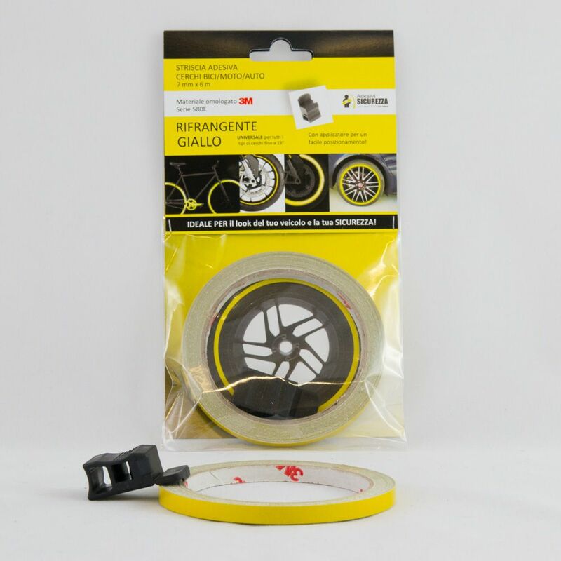 Image of Stickerslab - Pack strisce adesive per cerchi auto/moto/bici Rifrangenti materiale 3M Packaging - 6 pack strisce Rifrangenti Gialle