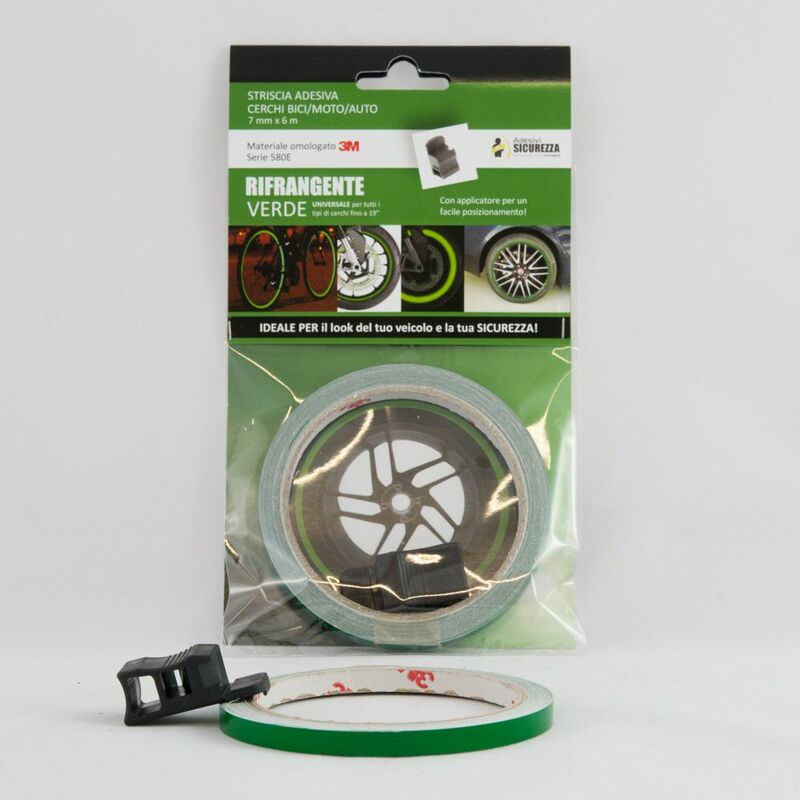Image of Pack strisce adesive per cerchi auto/moto/bici Rifrangenti materiale 3M Packaging - 6 pack strisce Rifrangenti Verdi