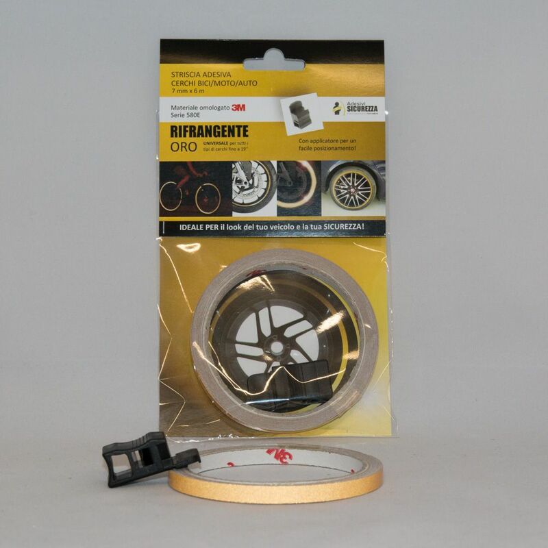 Image of Pack strisce adesive per cerchi auto/moto/bici Rifrangenti materiale 3M Packaging - 6 pack strisce Rifrangenti Oro