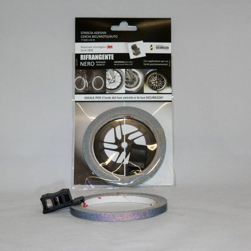 Image of Pack strisce adesive per cerchi auto/moto/bici Rifrangenti materiale 3M Packaging - 6 pack strisce Rifrangenti nero (riflettono il bianco)