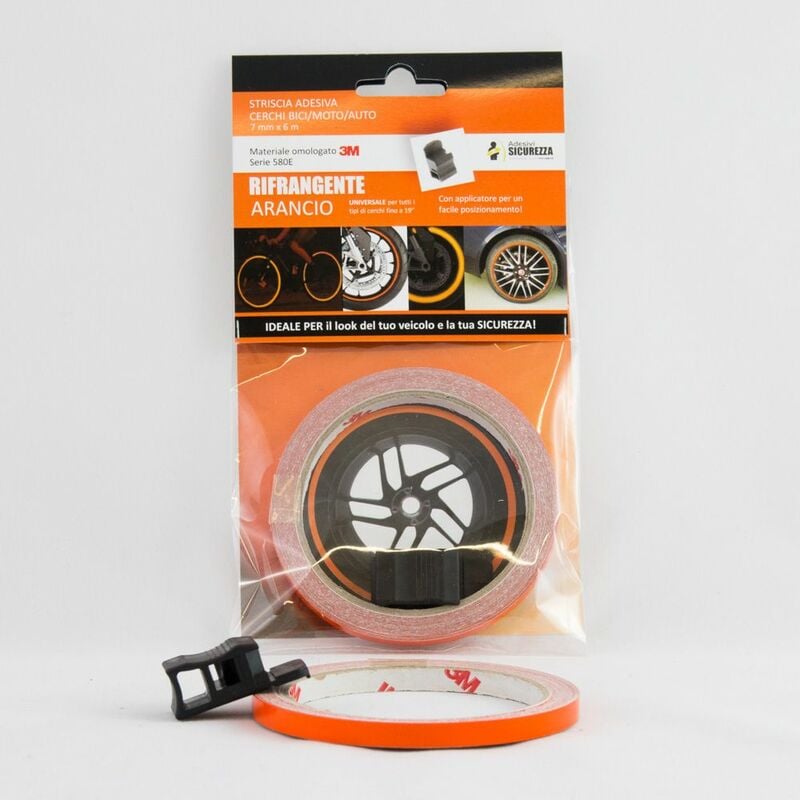 Image of Stickerslab - Pack strisce adesive per cerchi auto/moto/bici Rifrangenti materiale 3M Packaging - 6 pack strisce Rifrangenti Arancio