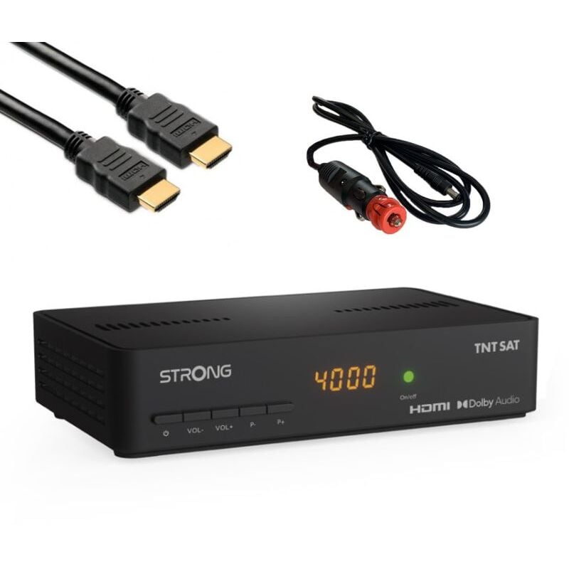 PACK STRONG SRT 7408 Décodeur Satellite ASTRA HD + Carte TNTSAT + Câble HDMI Longueur 2m + Cable 12V - Noir