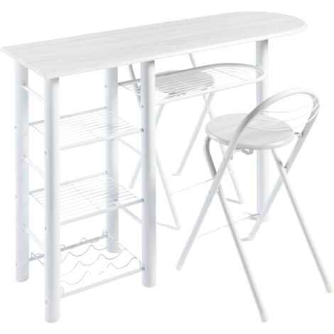 Pack Table Haute et 2 Tabourets Pliants Meuble de Cuisine Bar Mélamine Métal 40x87,5x120 cm