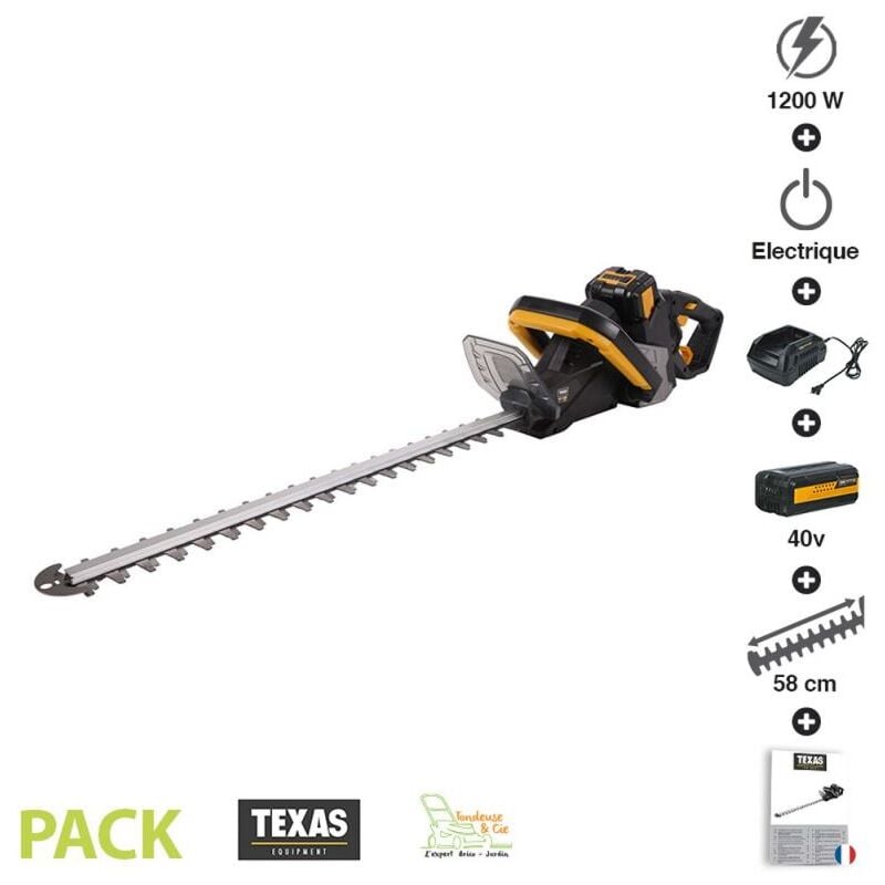 Pack taille haies sans fil coupe 58cm batterie 40V chargeur rapide poignée rotative Texas HTX4000