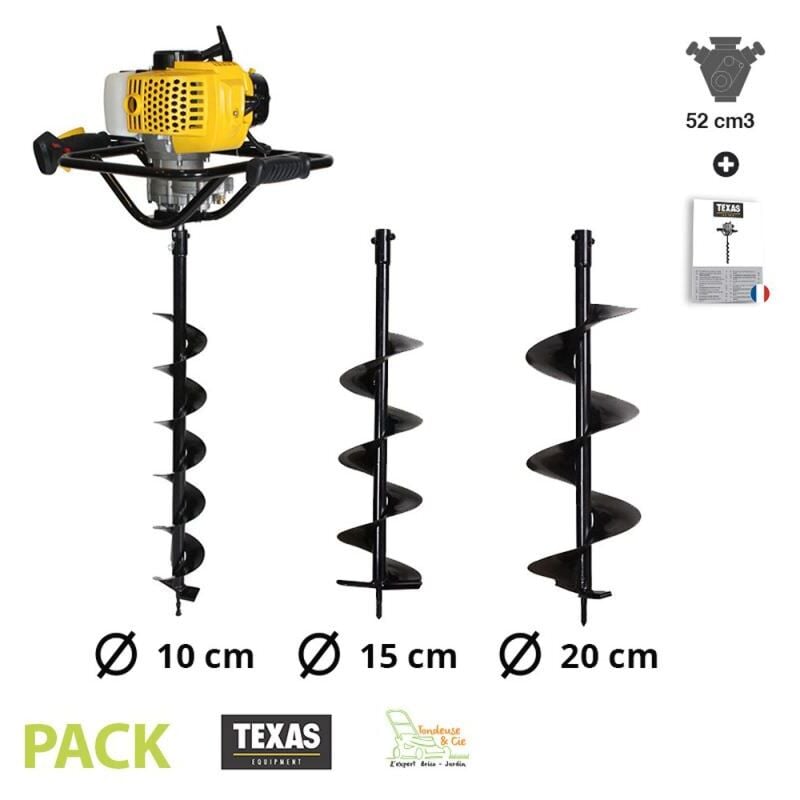 Texas - Pack tarière 52cc 3 mèches 10 15 20cm EA5300