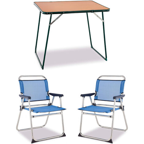 Pack Tavolo Pieghevole Multiuso per Giardino o Spiaggia Solenny 80x60 cm di Durolac e 2 Sedie da Spiaggia Pieghevoli da 58x54x81 cm