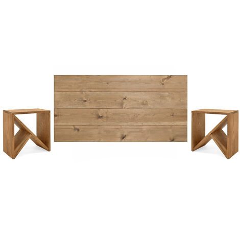 Pack tête de lit en bois Flandes + tables Stoke chêne foncé