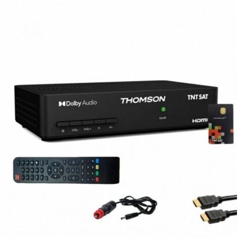 Pack THOMSON Récepteur TV Satellite Full HD + Carte d'accès TNTSAT + Câble HDMI + Câble 12V