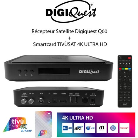 Pack TIVÙSAT HD Récepteur Satellite Digiquest Q60 + Carte Smartcard TIVÙSAT 4K ULTRA HD