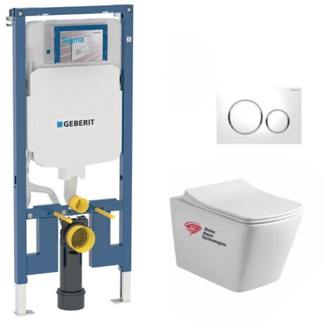 Pack Toilette Geberit extraflach UP720 + WC Swiss Aqua Technologies hängend Infinitio + Softclose-Sitz + weiße Platte