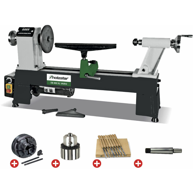 Holzstar - Pack tour à bois 305x460mm + mandrin 100 mm + jeu 8 burins + mandrin à couronne + arbre DB460XL vario pack