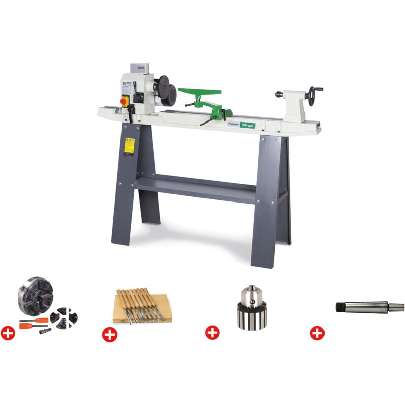 Holzstar - Pack tour à bois 306x900mm + mandrin 100 mm + jeu 8 burins + mandrin à couronne + abre DB900 pack