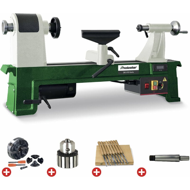Holzstar - Pack tour à bois 355x510mm + mandrin 100 mm + jeu 8 burins + mandrin à couronne + arbre DB510 vario pack