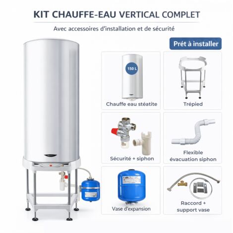 Pack tout compris chauffe eau électrique 150 L Sagéo stéatite ARISTON