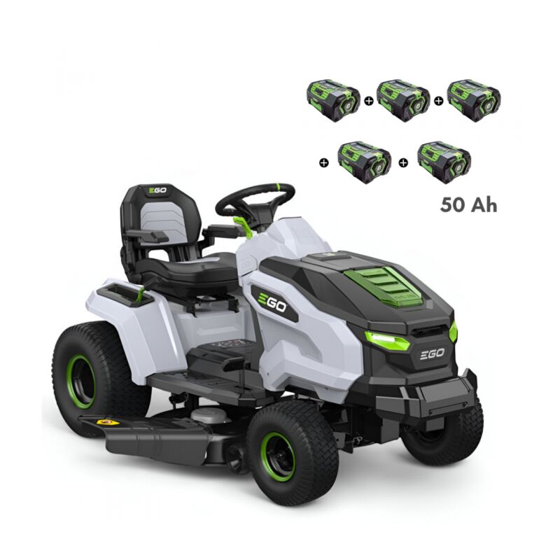 Ego Power+ - pack Tracteur électrique à batterie à éjection latérale et mulching, 5 batteries 10Ah et chargeur rapide - ego TR4201E