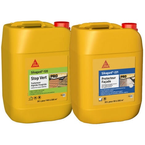 Pack Traitement et Protection SIKA - Sikagard-120 Stop Vert 20L - Sikagard-221 Protecteur Facade 20L - Incolore