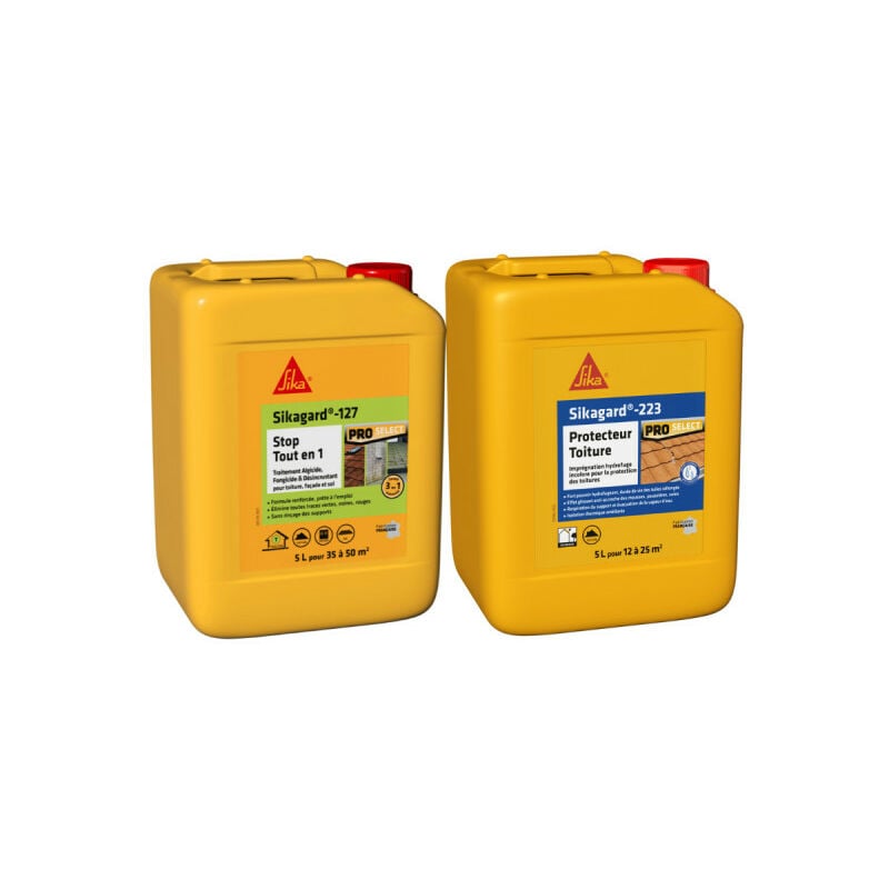 Pack Traitement et Protection Toiture Sika Sika gard-127 Stop Tout en 1 5L Sika gard-223 Protecteur Toiture 5L