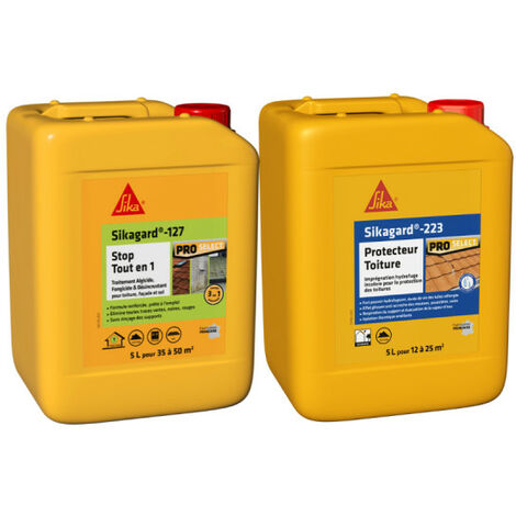 Pack traitement toiture SIKA – Sikagard-127 Stop Tout en 1 5L – Hydrofuge SIKA Sikagard-223 5L – Protection contre l'humidité et les mousses
