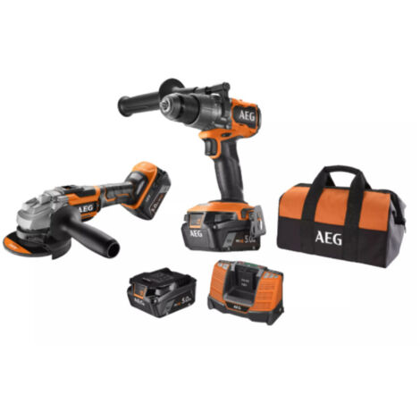 Pack Trapano a percussione - Smerigliatrice - 18V AEG Brushless - 2 batterie 5.0Ah - Caricabatterie - JP18A2-502B