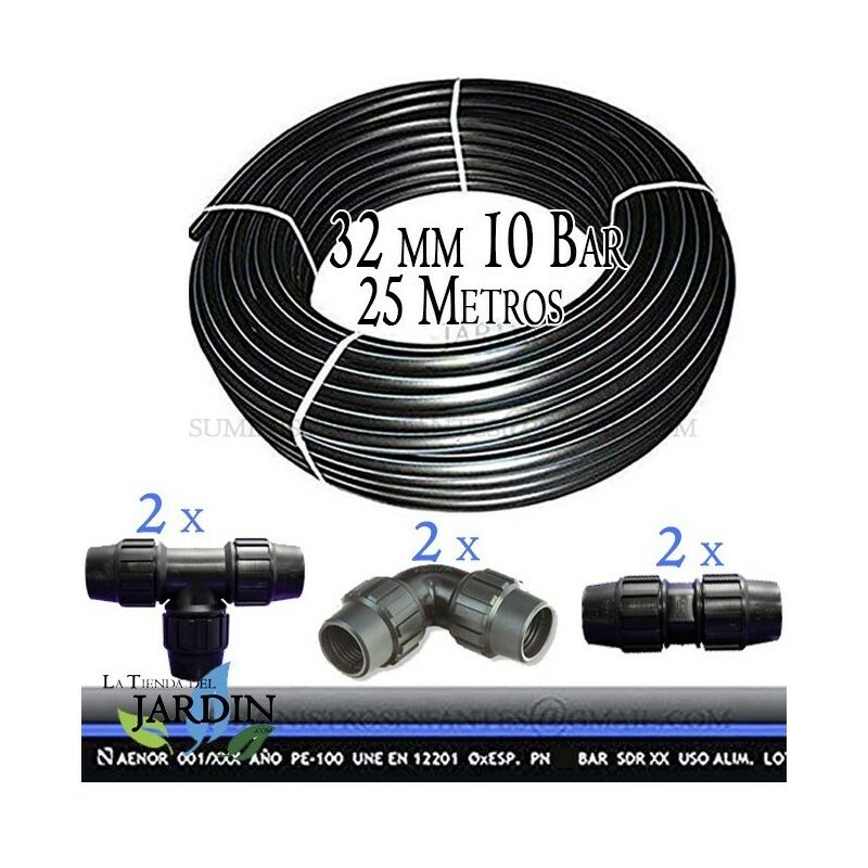 

Pack Tuberia PE100 Alimentaria 32mm 10 bar 25 m + Accesorios