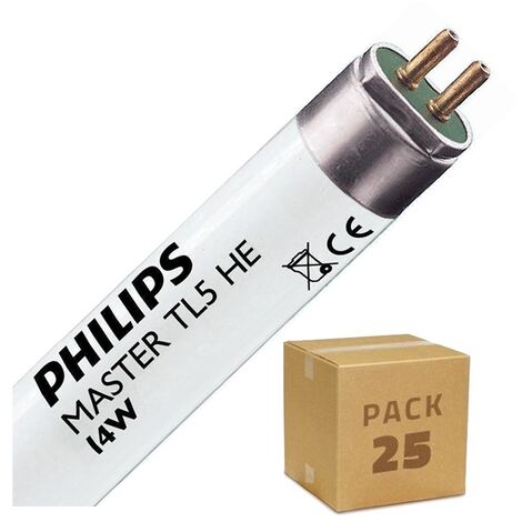 Pack Tubo Fluorescente Regulable T5 HE 550mm Conexión dos Laterales 14W (25 un) Blanco Cálido 3000K