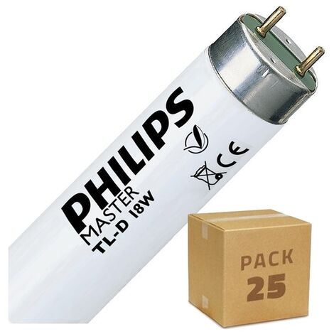 Pack Tubo Fluorescente Regulable PHILIPS T8 600mm Conexión dos Laterales 18W (25 un)