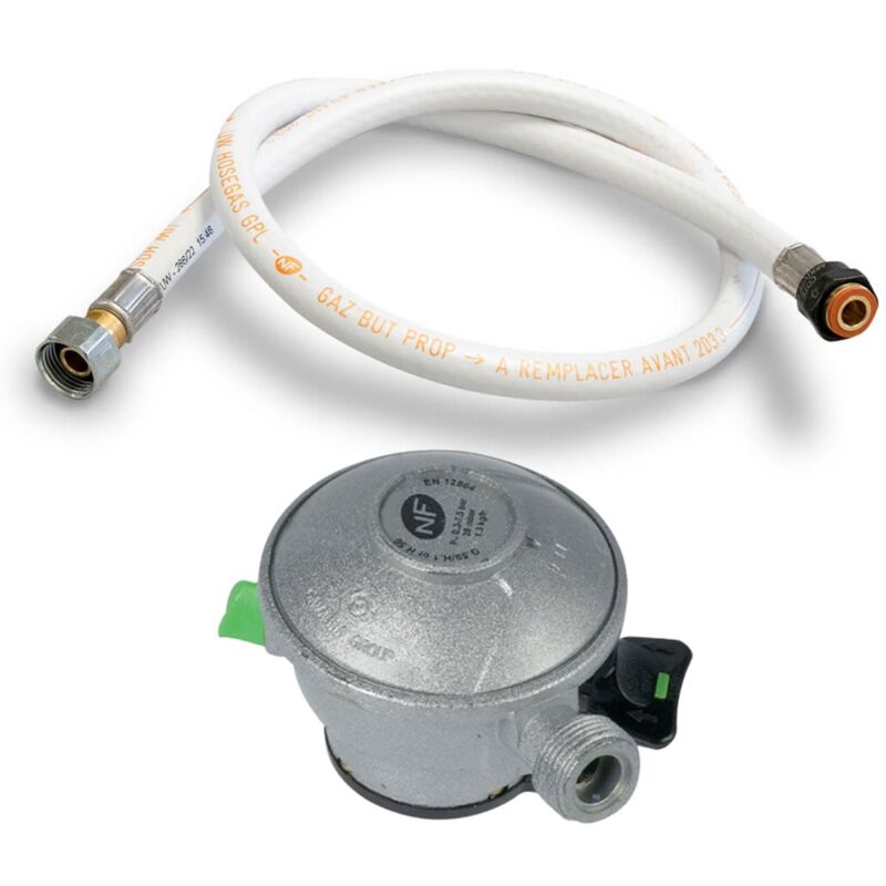 Pack Tuyau gaz souple 1.50 m + Détendeur Propane à clipser Quick-On Valve 20mm antargaz primagaz totalgaz finagaz