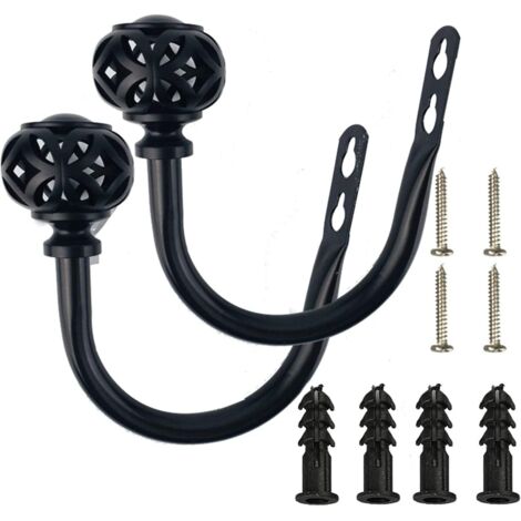 Pack U-Shaped Curtain Tiebacks Home Decor Multi-Functional Wrought Iron Curtain Holdbacks Black