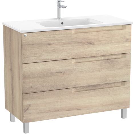 Pack Unik avec 3 tiroirs + lavabo au centre ALEYDA - ROCA Couleur : Bois Beige - Dimensions : 1005x460x740 mm