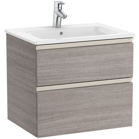 Pack Unik élément bas avec deux tiroirs + lavabo central THE GAP - ROCA Couleur : Chêne City texturé - Dimensions : 605x460x537 mm