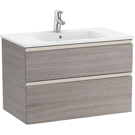 Pack Unik élément bas avec deux tiroirs + lavabo central THE GAP - ROCA Couleur : Chêne City texturé - Dimensions : 805x460x537 mm