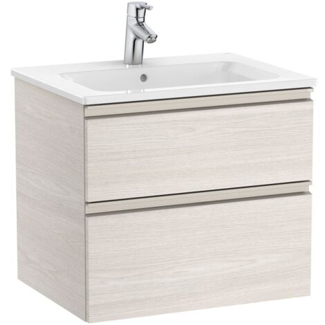 Pack Unik élément bas avec deux tiroirs + lavabo central THE GAP - ROCA Couleur : frêne nordique - Dimensions : 605x460x537 mm