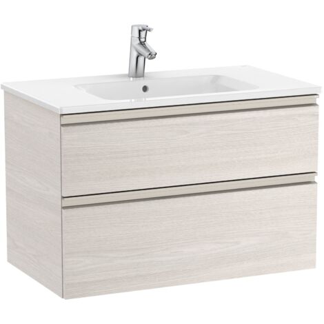 Pack Unik élément bas avec deux tiroirs + lavabo central THE GAP - ROCA Couleur : frêne nordique - Dimensions : 805x460x537 mm