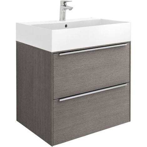 Pack Unik élément bas + lavabo FINECERAMIC® INSPIRA - ROCA Couleur : Chêne City texturé - Dimensions : 600x498x674 mm