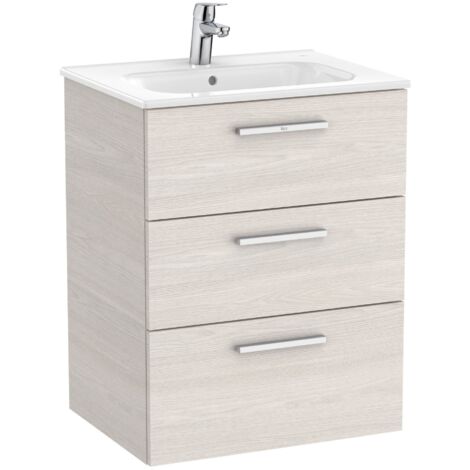 Pack Unik Family Meuble bas 3 tiroirs + lavabo VICTORIA - ROCA Couleur : frêne nordique - Dimensions : 605x453x741 mm
