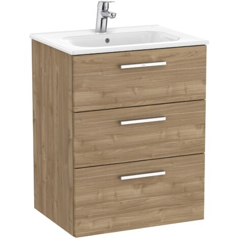 Pack Unik Family Meuble bas 3 tiroirs + lavabo VICTORIA - ROCA Couleur : Noyer - Dimensions : 605x453x741 mm