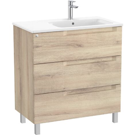 Pack Unik Meuble 3 tiroirs + lavabo à droite ALEYDA - ROCA Couleur : Bois Beige - Dimensions : 805x460x740 mm
