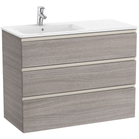 Pack Unik Meuble 3 tiroirs + lavabo gauche THE GAP - ROCA Couleur : Chêne City texturé