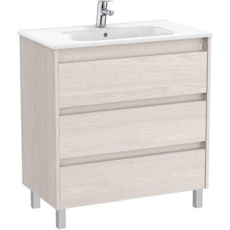 Pack Unik Meuble 3 tiroirs + lavabo TENET - ROCA Couleur : Noyer - Dimensions : 585x460x740 mm