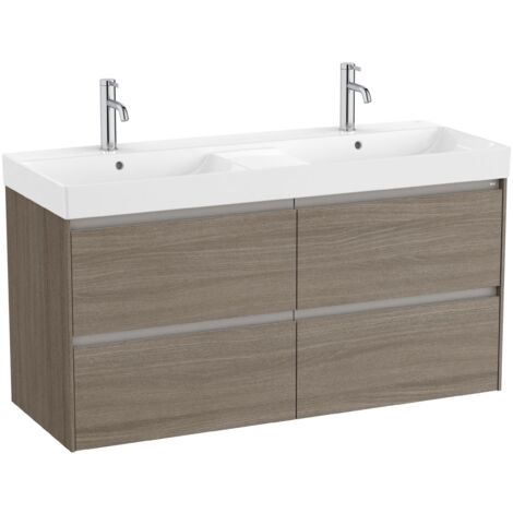 Pack Unik Meuble 4 tiroirs + double lavabo ONA - ROCA Couleur : Orme foncé