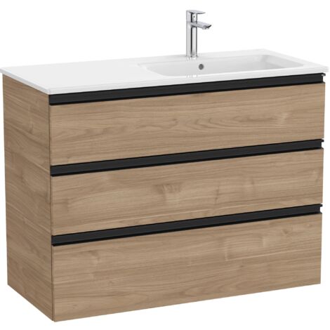 Pack Unik Meuble bas 3 tiroirs + lavabo à droite THE GAP - ROCA Couleur : Noyer
