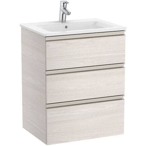 Pack Unik meuble bas 3 tiroirs + lavabo central THE GAP - ROCA Couleur : frêne nordique - Dimensions : 605x460x763 mm