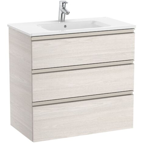 Pack Unik meuble bas 3 tiroirs + lavabo central THE GAP - ROCA Couleur : frêne nordique - Dimensions : 805x460x763 mm
