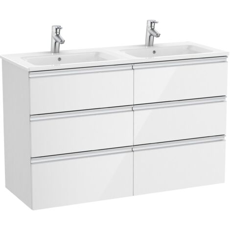 Pack Unik meuble bas 6 tiroirs + lavabo double THE GAP - ROCA Couleur : Blanc brillant