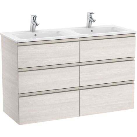 Pack Unik meuble bas 6 tiroirs + lavabo double THE GAP - ROCA Couleur : Frêne nordique